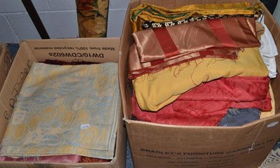 Lot 838 - Quantity of assorted lengths of upholstery fabric and for soft furnishings, three boxes and a...