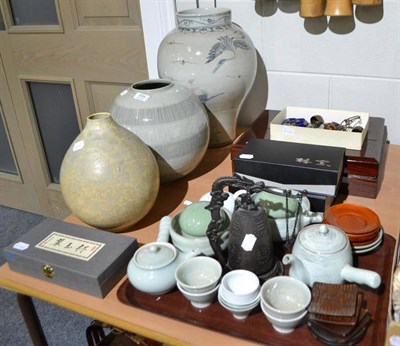 Lot 854 - Quantity of modern mainly Korean ceramics and other items, including large blue and white jar,...