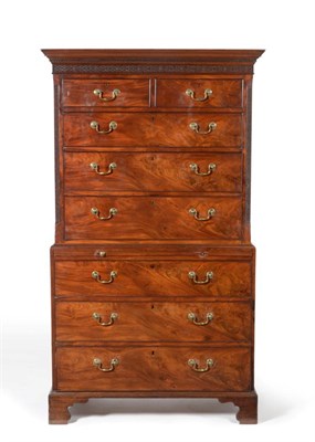 Lot 873 - A George III Mahogany Chest on Chest, late 18th century, a Greek Key and blind fret carved...