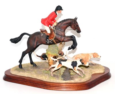 Lot 5011 - Border Fine Arts 'Hulloa Away' (Jumping Huntsman and three Hounds), model No. L104 by Anne...