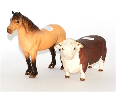 Lot 5088 - Beswick Hereford Bull, model No. 1363A, first version, matt; together wtih Highland Pony...