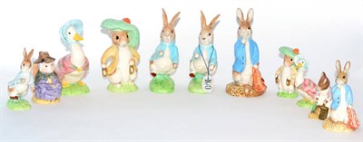 Lot 5091 - Beswick Beatrix Potter figures comprising: Benjamin Bunny, PG1105, Peter Rabbit, PG1098, Hunca...