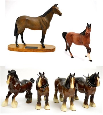 Lot 5098 - Beswick Horses Including: Psalm, model No. 2540, brown matt, on wood plinth; Spirit of the...