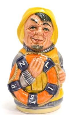 Lot 5118 - Royal Doulton Len Lifebelt small toby jug, model No. D6811, painted with RNLI on lifebelt