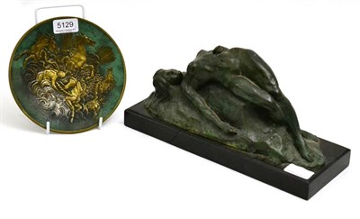 Lot 5129 - M Le Verrier France bronze dish embossed with horses and a model of a reclining nude on rectangular