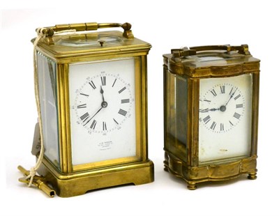 Lot 5130 - JW Benson brass cased carriage clock with key and another smaller clock (2)