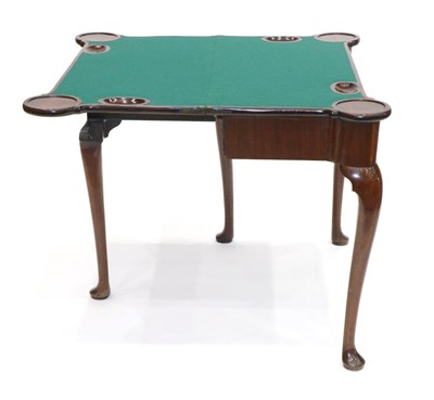 Lot 888 - A George II Mahogany Foldover Card Table, mid 18th century, with hinged lid enclosing a green...