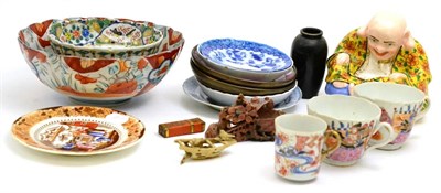 Lot 5136 - A quantity of Japanese ceramics including seated Buddha, saucer, cups, etc