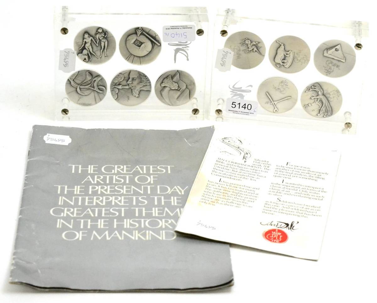 Lot 5140 - Salvador Dali 'The Ten Commandments' silver medallions in clear Perspex
