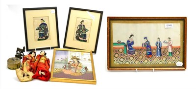 Lot 5148 - Chinese rice paper watercolour of lady with attendants, two others (a.f.), Indian picture, Japanese