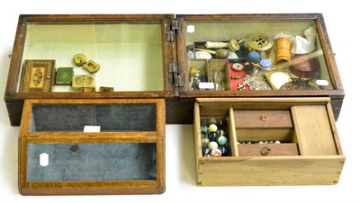 Lot 5178 - Two 19th century glazed display cases, vintage marbles, Tunbridge ware boxes etc, tartan ware...