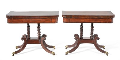 Lot 893 - A Pair of Regency Mahogany and Rosewood Crossbanded Foldover Card Tables, early 19th century,...