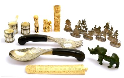 Lot 5189 - An early 20th century Japanese ivory netsuke, Eastern white metal menu holders, a 19th century...