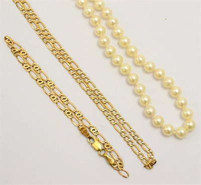 Lot 5195 - A cultured pearl necklace with gold clasp and two 9ct gold chains