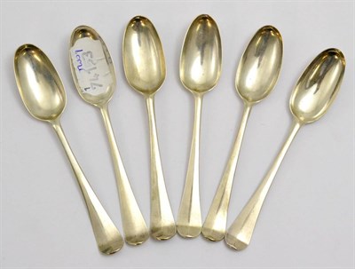 Lot 5204 - A set of six silver teaspoons circa 1750, maker's mark (possibly Gothic EB or GB) and passant only