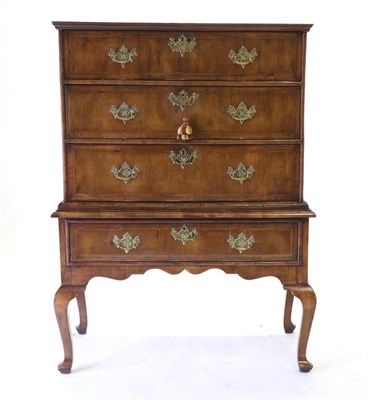 Lot 895 - A George II Walnut and Crossbanded Straight Front Chest of Drawers on Later Stand, with three...