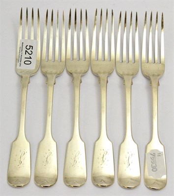 Lot 5210 - A set of six Victorian silver fiddle pattern table forks by Elizabeth Eaton, London 1854