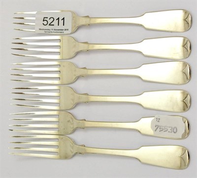 Lot 5211 - A set of six early Victorian silver fiddle pattern dessert forks by W Bateman, London 1838