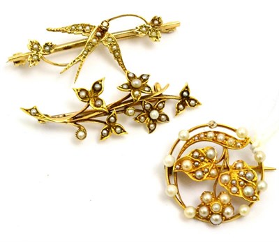 Lot 5214 - Three seed pearl set brooches