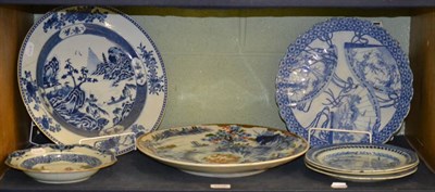 Lot 5226 - An 18th century Chinese blue and white charger, two others and three 18th century plates and a bowl