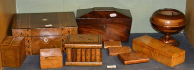 Lot 5228 - A collection of assorted treen including a work box, a sarcophagus tea caddy, various cigarette...