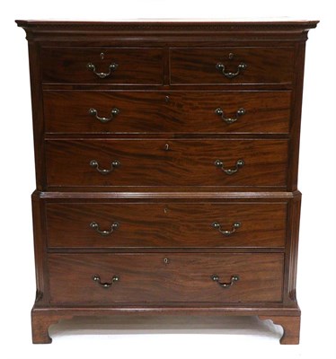 Lot 900 - A George III Mahogany Dwarf Chest on Chest, late 18th century, with Greek Key dentil cornice...