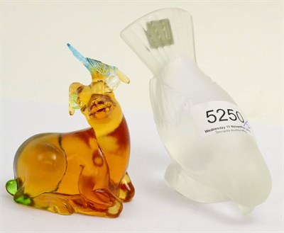 Lot 5250 - Lalique frosted glass bird and an art glass figure stamped Tittat?