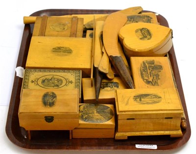 Lot 5266 - A group of Mauchline ware boxes, page turners etc