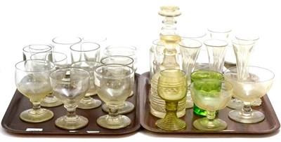 Lot 5269 - Fifteen assorted rummers, champagne flutes, etc (on two trays)