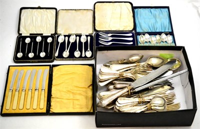 Lot 5296 - A part table service, cased sets of flatware etc