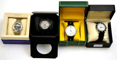 Lot 5305 - Four gentleman's wristwatches, signed Rotary, Tissot, Police, AKI-8 Hawer Harrier II