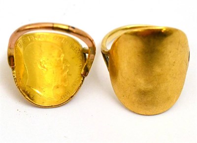 Lot 5312 - A bent half sovereign ring and a bent full sovereign ring, both very worn