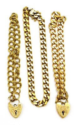 Lot 5339 - Three 9ct gold curb link bracelets