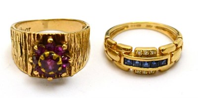 Lot 5351 - A ruby cluster ring and a 9ct gold sapphire ring (2)