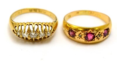 Lot 5352 - A Victorian diamond five stone ring and a three stone ring (2)