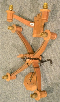 Lot 5383 - A Squirrelman oak four branch chandelier and a two branch wall light