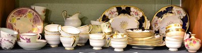 Lot 5384 - A group of ceramics including 19th century lustre wares, Coalport cobalt blue and gilt dessert...