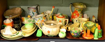 Lot 5387 - A collection of assorted Art Deco and other art pottery breakfast wares, jugs, etc