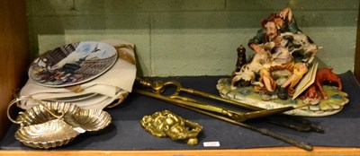 Lot 5388 - A Capodimonte figure group ";Collection Laurenze";, 261/1500, three brass fire implements, door...