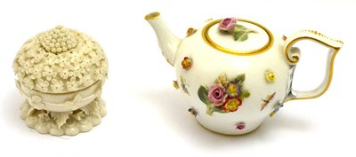 Lot 5397 - A Meissen floral encrusted miniature teapot and a first period Belleek box and cover