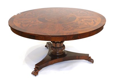 Lot 926 - A Victorian Mahogany and Floral Marquetry Inlaid Circular Dining Table, circa 1860, the crossbanded