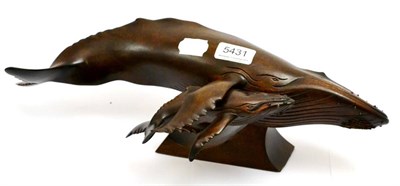 Lot 5431 - Ron Redden, wood carving of two whales, signed to base