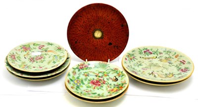 Lot 5433 - A group of 19th century Chinese plates painted with enamels together with a Chinese lacquer...