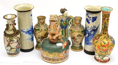 Lot 5437 - A group of Oriental items including vases, urn and cover (a.f.), figure, etc