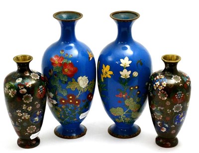 Lot 5460 - A pair of Japanese Meiji period cloisonne vases and another larger pair