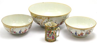 Lot 5471 - Chinese famille rose porcelain mug, Qing Dynasty, together with three similar punch bowls, one...