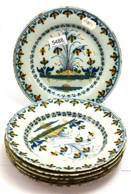 Lot 5488 - A set of six 18th century polychrome delft plates