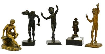 Lot 5496 - A group of five 19th century Grand Tour and later bronze figures, including Napoleon, Discus...