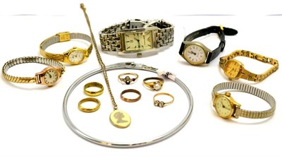 Lot 5507 - Seven rings, a pendant and six watches