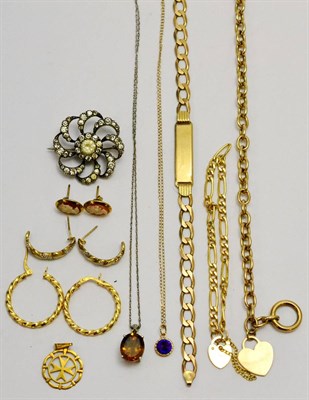 Lot 5511 - Two pairs of earrings, two bracelets stamped '375', bracelet with one link stamped '375', etc